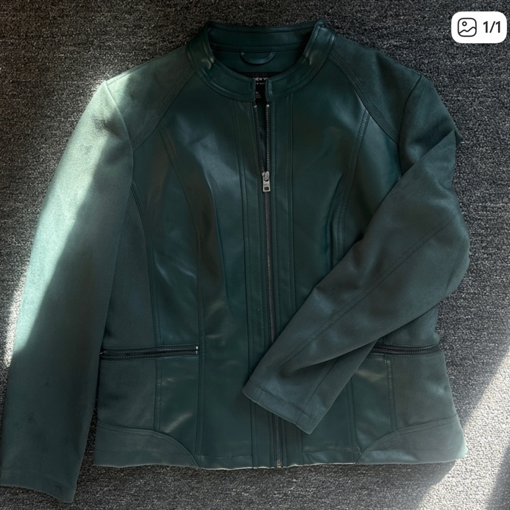Women's Forest Green Leather Zip Jacket